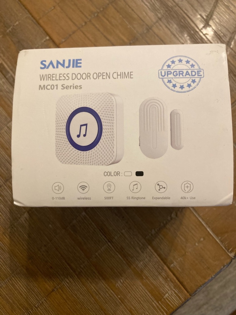 SANJIE Wireless Door Open Chime - White with Blue Accent NIB